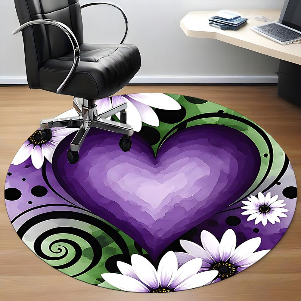 1pc Heart Flowers Office Round Area Rug, Indoor Mat Suitable ForOffice, Under Office Chairs Bedroom Living Room Home Decor, Room Deco  D093