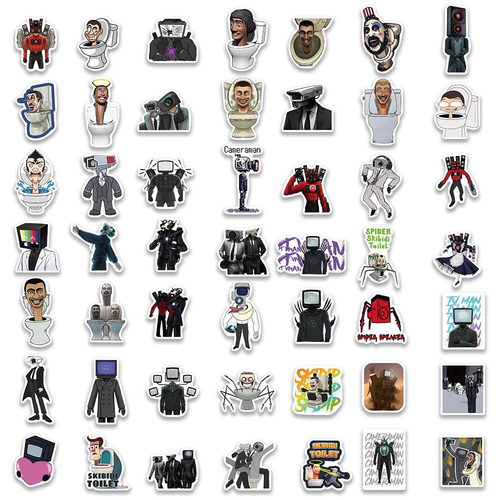 50pcs Cute Toilet Man And Surveillance Man Graffiti Stickers Unique Decoration For Guitar Notebook Luggage Diy Waterproof Adhesive