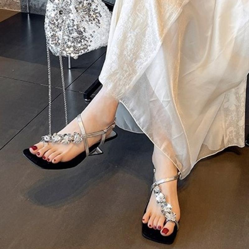 Fashion Women Square Toe Heeled Sandals Flower Trend Summer Shoes Dress Party 2025 Designer Woman Slippers New Brand Luxury Pumps Mujer