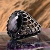 Trendy Men's Ring Hollow Out Black Faceted Oval Crystal Finger Ring Inlaid Rhinestone Zircon for Male Party Hand  6-13