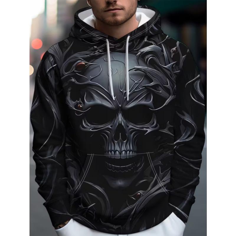 Men's Trendy Street Hooded Sweatshirt with Printed Design, Featuring a Hood Strap. Suitable for Daily Outings and Casual Gatherings.