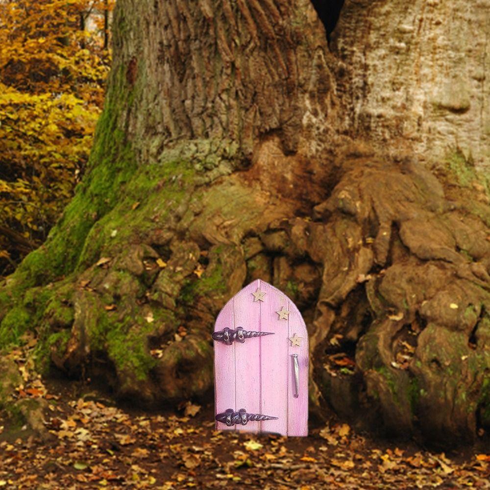 Lawn Ornament Fairy Door Miniature Engraved Design Windows Door Figurines Outdoor Yard Art Statue