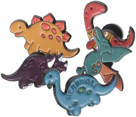 BUGUUYO Dinosaur Brooch Pins 5 Pack Alloy Cute Safety Pin for Women Girls Jackets Backpacks Mixed Random Style