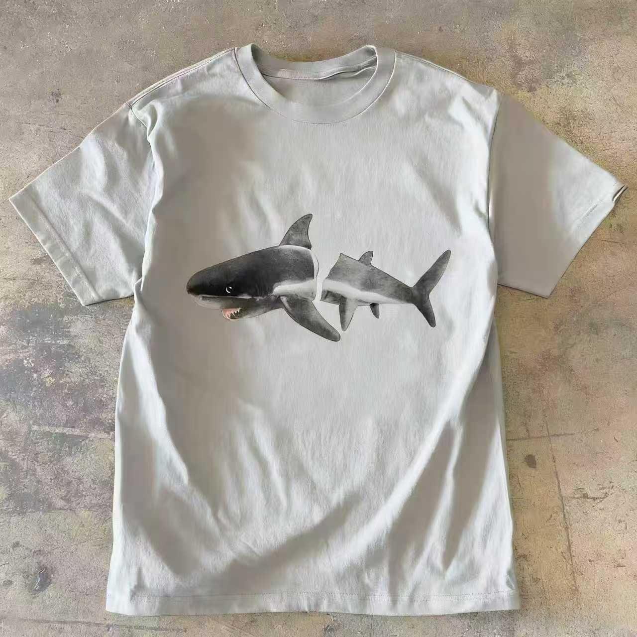 

Injured Shark Graphic Print Autumn Pure Cotton Men s and Women s T-shirt Short Sleeve Street Fashion Trend Clothing 4XL