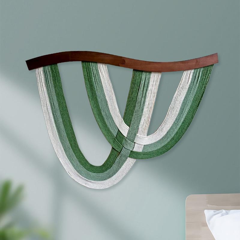 Nordic Curved Wood Tassel Tapestry: Cotton Rope Wall Hanging for Hallway, Living Room, or Bedside Decor.