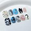 10Pcs Black Handmade Press On Nails Short Round Gold Foil Star Design Shiny Full Cover False Nail Tips For Manicure