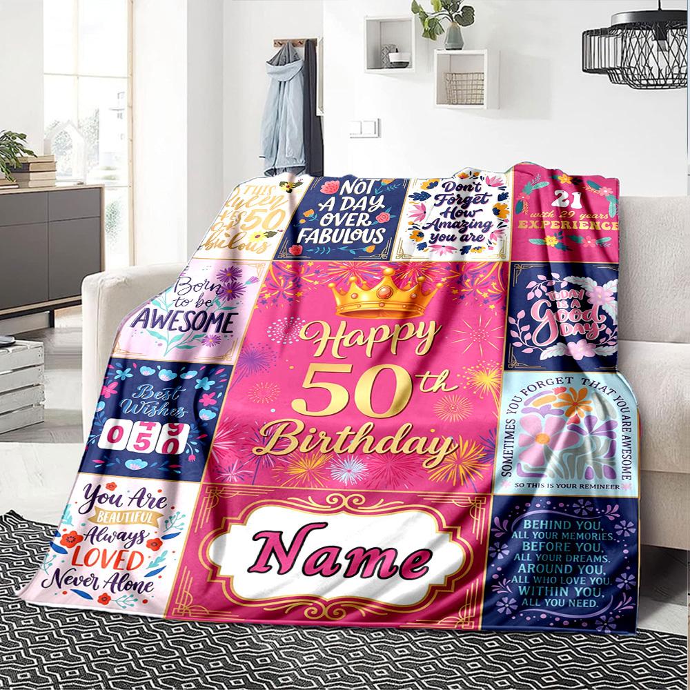 Happy 50Th Birthday Blanket Customize Your Name Warmthful Decor Perfect For Sofa Couch Office Bed Picnics For All Occasions Stylish Decor Perfect Gift