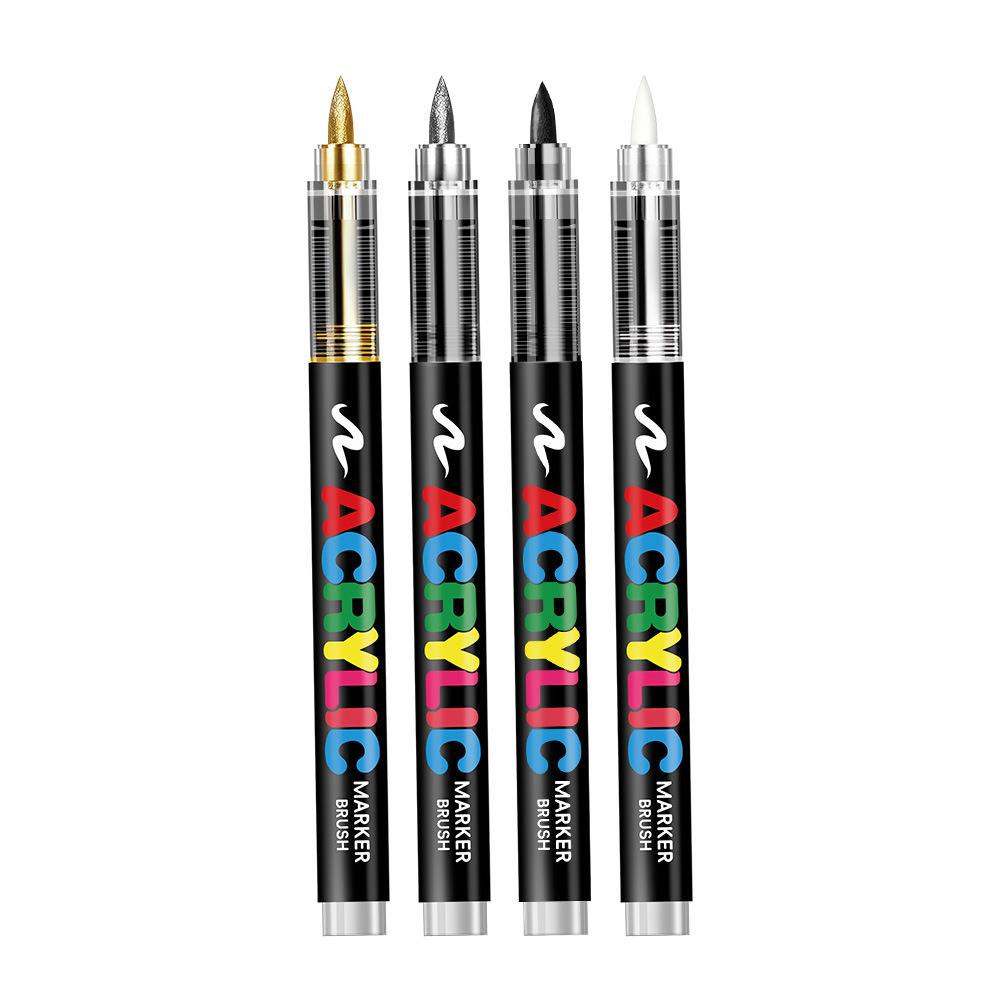 Gold and Silver Direct-Flow Acrylic Markers Art Highlighters DIY Black Card Journaling Pens Soft-Tip Painting Markers