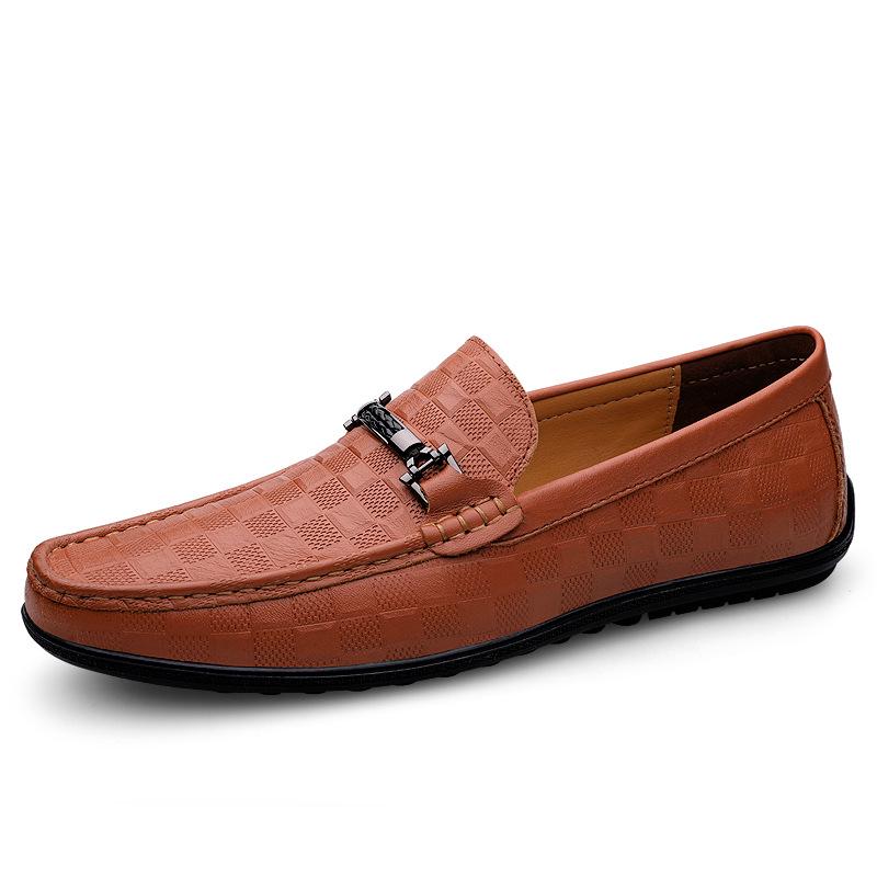 Men s Genuine Leather Plaid Driving Moccasins Slip-On Shoes 44