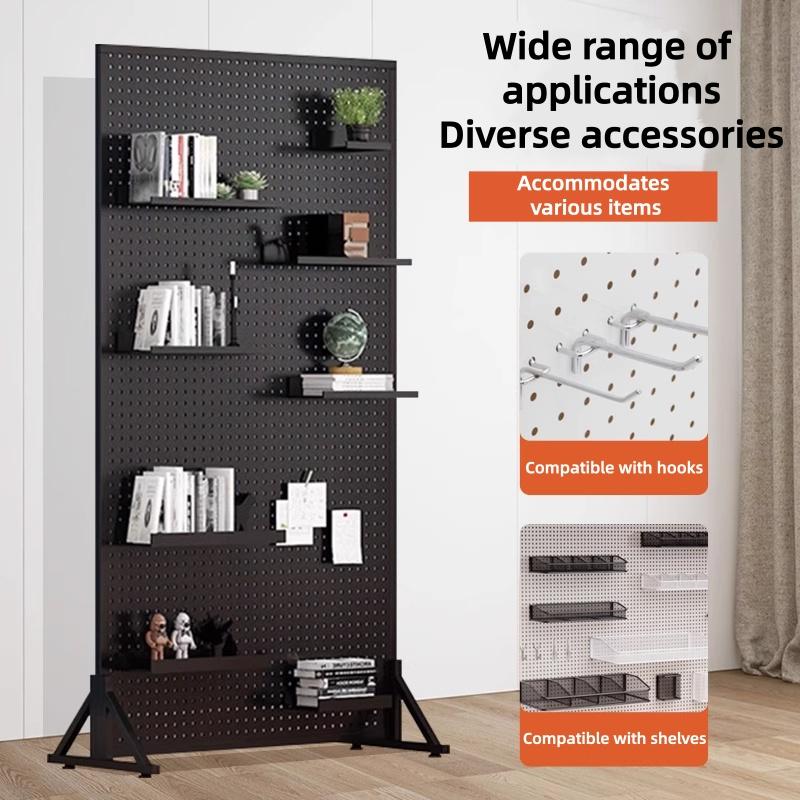 Metal Pegboard with Stand Movable Floor Standing Storage Rack Jewelry Hat Display Pegboard  Tools for Bedrooms Living Rooms and Kitchen