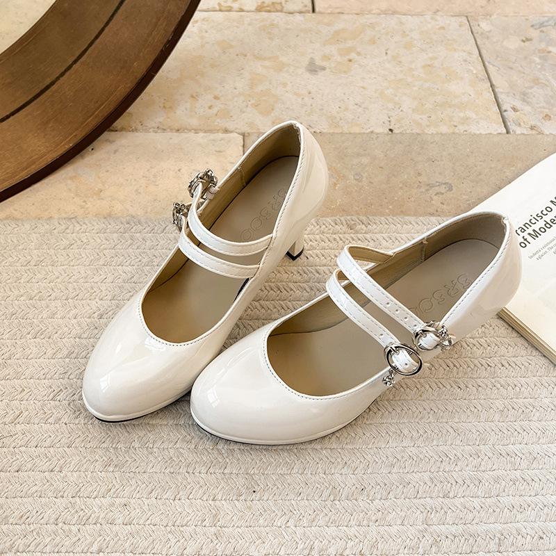 Designer Luxury Patent Leather Thick Heel Women Mary Jane Shoes Fashion Belt Buckle Shoes Ladies Elegant Dress Dancing Pumps