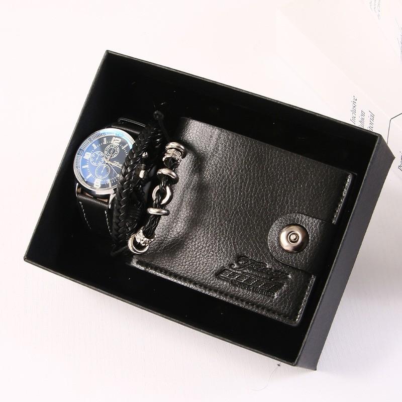 Premium Men's Souvenir Gift Set Custom Logo Leather Wallet Belt Watch Sunglasses 4-Piece Valentine Birthday Luxury Box