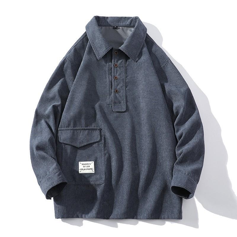 

Мужские вельветовые худи высокого качества 2025 года, мужские худи со стойкой, деловые повседневные ретро-пуловеры, мужская толстовка цвета хаки L синий