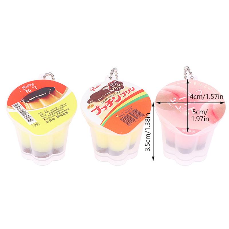 Japanese Pudding Keychain Play Pudding Jell-O Keychain Miniature Yogurt Pudding Ice Cream Pendant Soft Kneading Music Ornaments