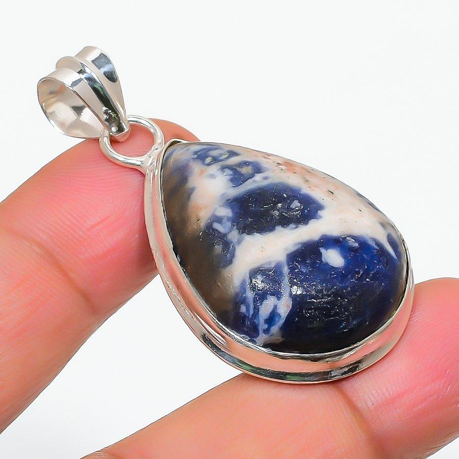 Natural Sodalite Gemstone Handmade 925 Steling Silver Jewelry Pendant 1.85" O5m51