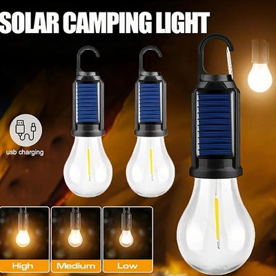 Lampe de Camping LED, Lampe de Tente d'Extérieur à Recharge USB avec Pince, Surface en Métal Poli, Batterie au Lithium Solaire, Ne Change Pas de Couleur, Lampe de Poche de Camping