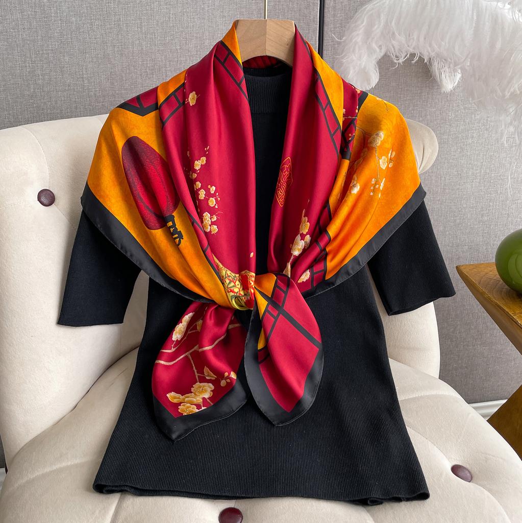 Luxury Silk Scarf For Women Hijab Bandana Fashion 90*90Cm Square Scarves Handkerchief Design Shawl Wraps Echarpe Foulard