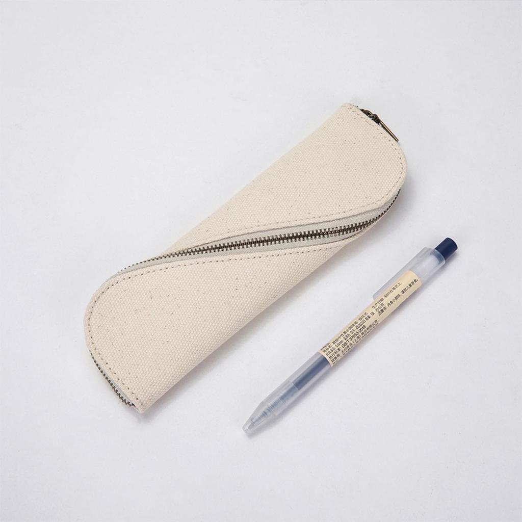 YONBEN Slim Lightweight Cotton Canvas Pencil Case Beige Small Compact Stationery Pen Pouch 7.87 x 0.78 2.55 in