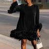 Women's Fashion Color Round Neck Long Sleeve Patchwork Casual Dress