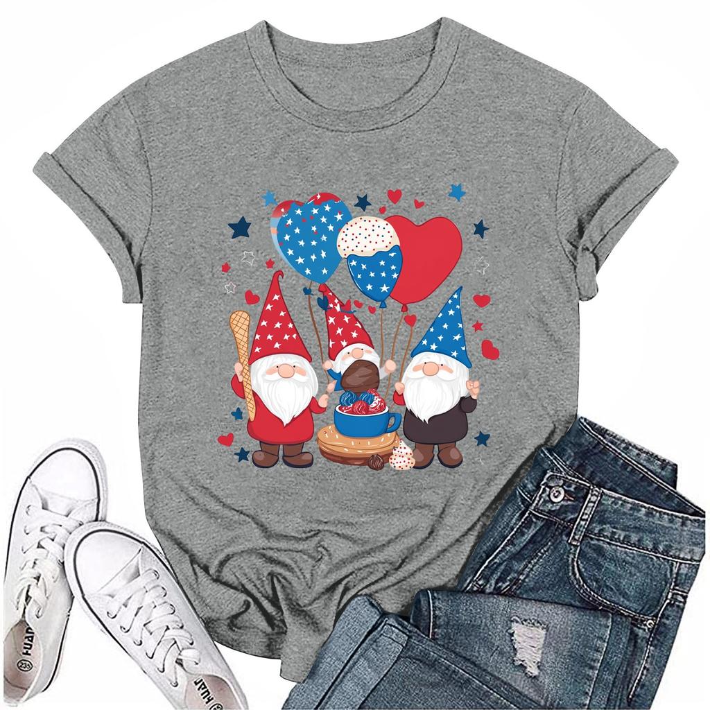 Dámské ležérní tričko s krátkým rukávem a potiskem ke Dni nezávislosti s kulatým výstřihem