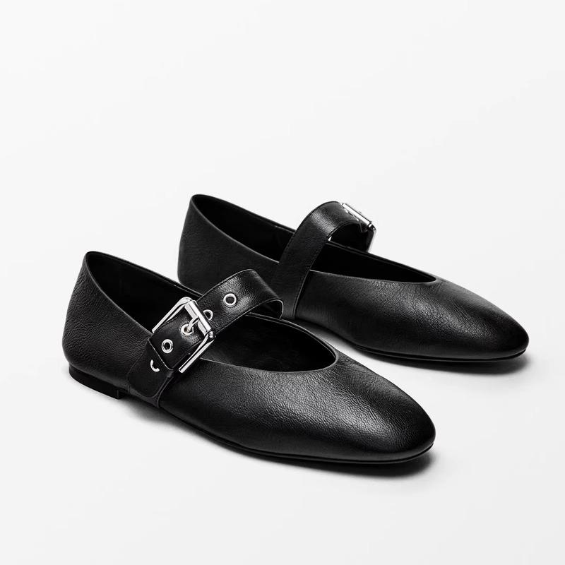 

Sheepskin version~ French niche Mary Jane shoes women s leather one-word buckle black small leather shoes flat ballet shoes 34