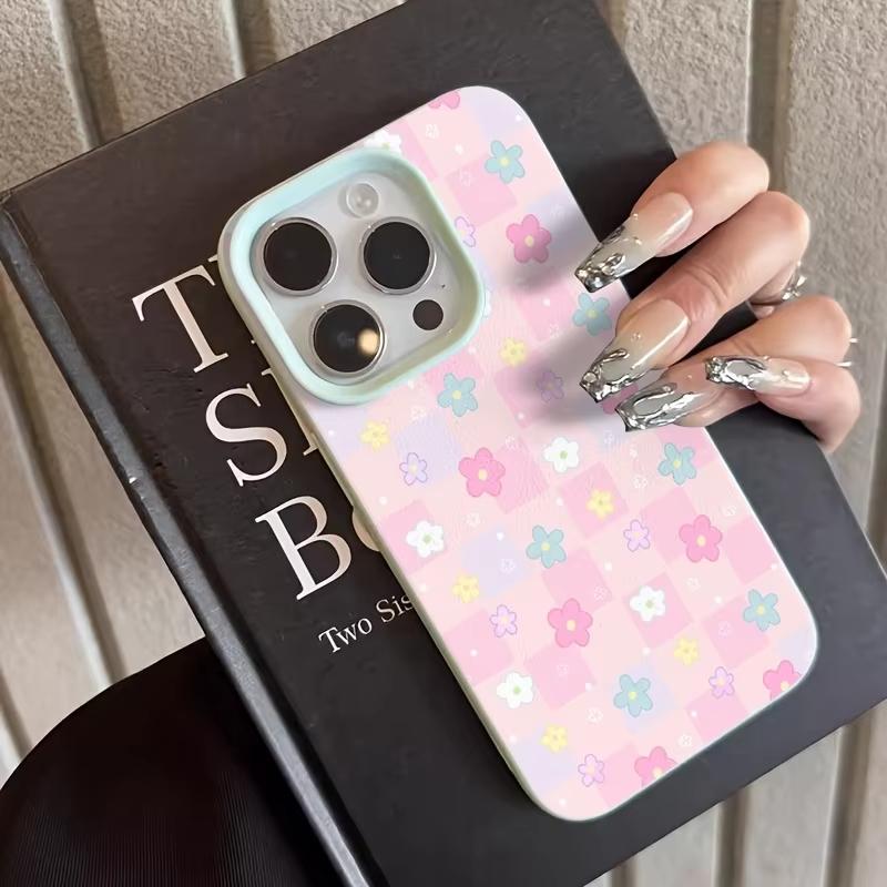 

Cute Blue Pink Floral Pattern Phone Case For iPhone 17 Pro Max 16 Plus 15 Pro 14 13 12 11 XR 17Air Lychee Textur Soft Cover iPhone 11 Pro світло-зелений колір