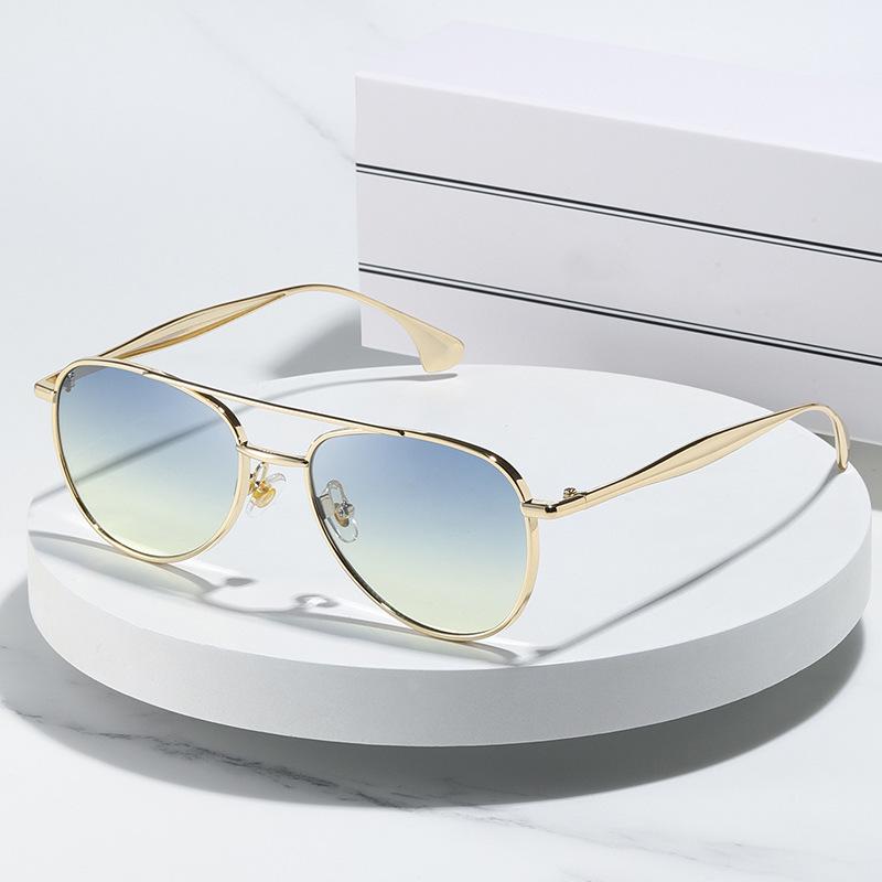 Unisex Retro Aviator Metal Sunglasses with Large Double Bridge Frame