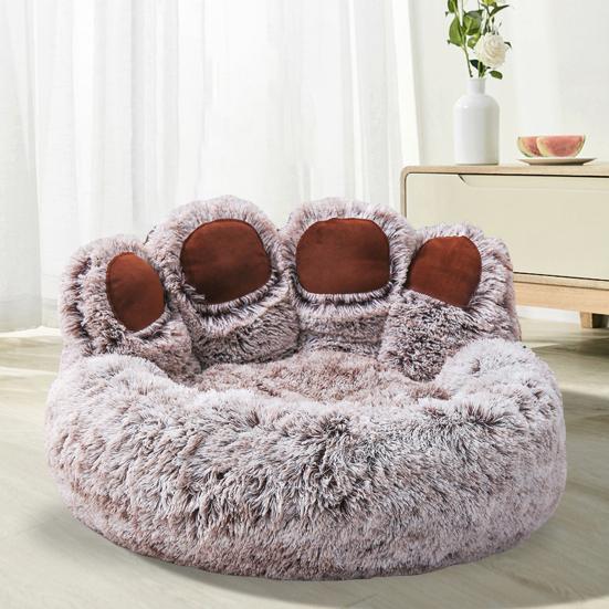 Dogs Fuzzy Nest Bed Cute Bear Paw Design Cat Sofa Bed Soft Fluffy Cushion Plush Cozy Pet Sleeping Bed for Small Medium Large Dogs And Cats