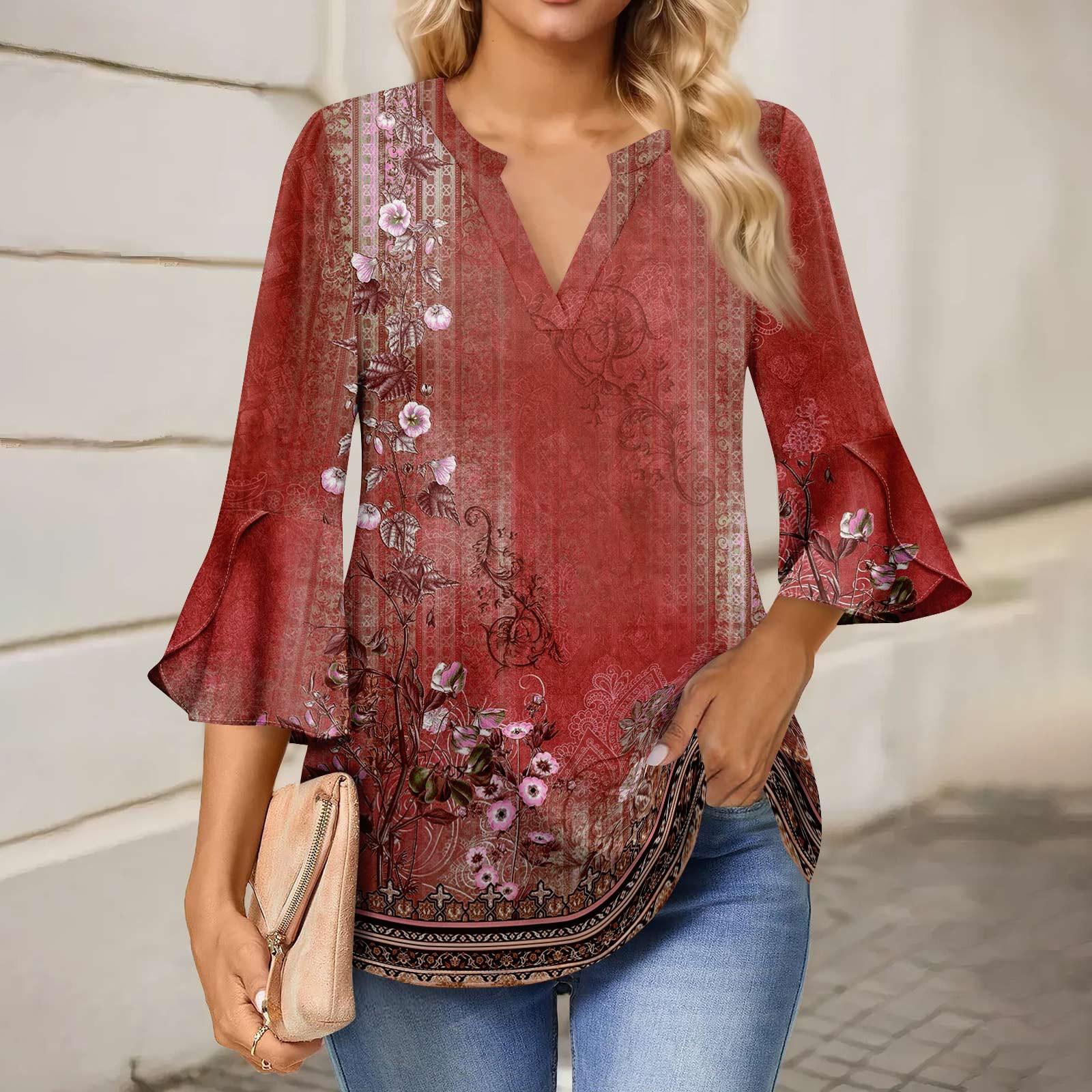 

Женская рабочая рубашка с плиссировкой и рукавом 3/4, рубашка с V-образным вырезом, повседневная рубашка с завязками на талии, деловая рубашка XL винный