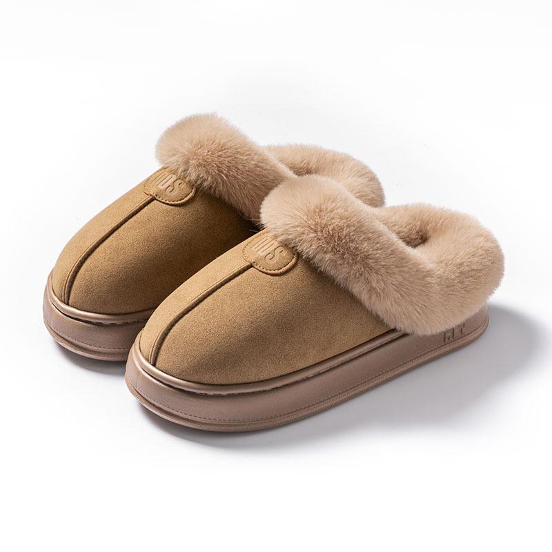 New Women's Thick-soled Cotton Slippers Home Indoor Couple Velvet Warm Feet Comfortable and Non-slip Winter Casual Cotton Mop