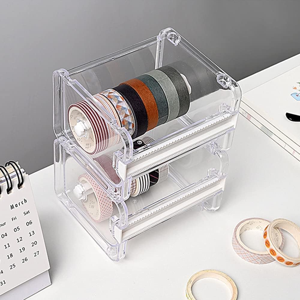 2 Pack Washi Tape Dispenser Cutter Transparent Acrylic Visible Roll Tape Holder Storage Desktop Office Tape Dispensers