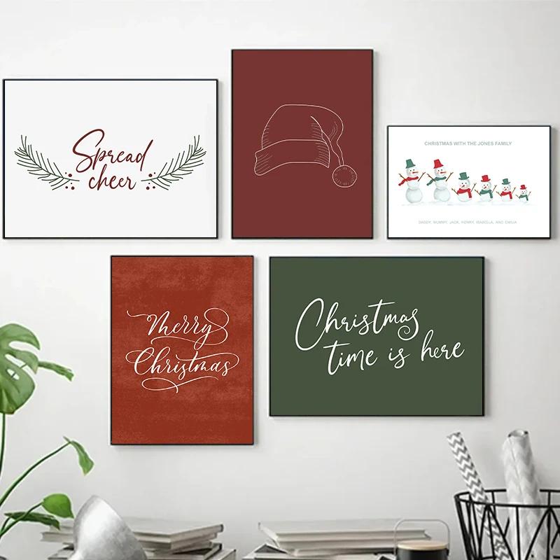 Modern Minimalist Christmas Theme Art Posters Snowman Prints Canvas Printing Wall Art Picture for Living Room Home Decoration