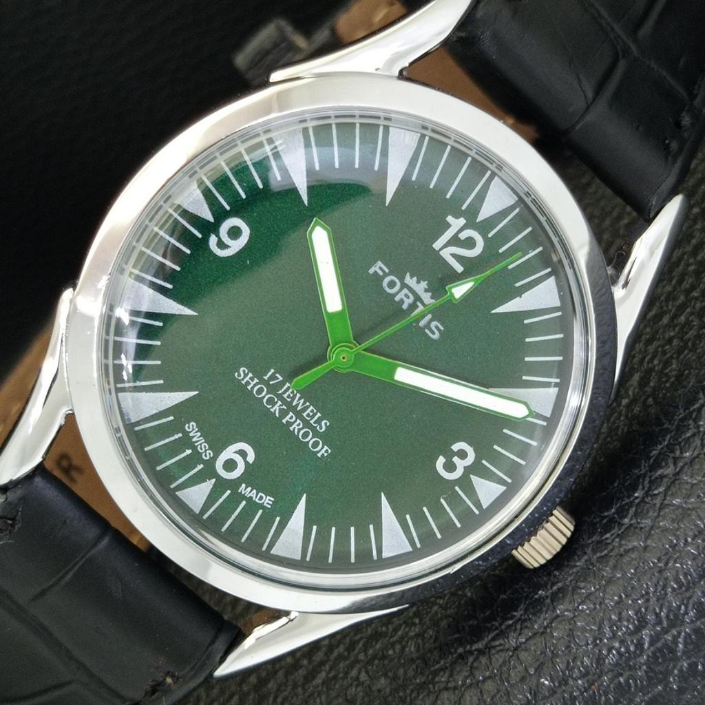 VINTAGE HAND-WINDING SWISS MENS REFURBISHED GREEN COLOR DIAL WATCH A700987-5 R205a-a700987