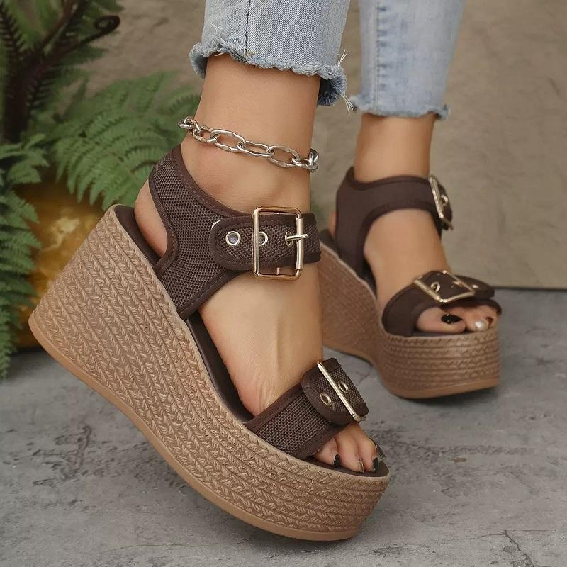 Large Size Sandals Women's Summer New Casual Wedge Heel Thick Soled Sandals European and American Fashionable Open Toed Sandals