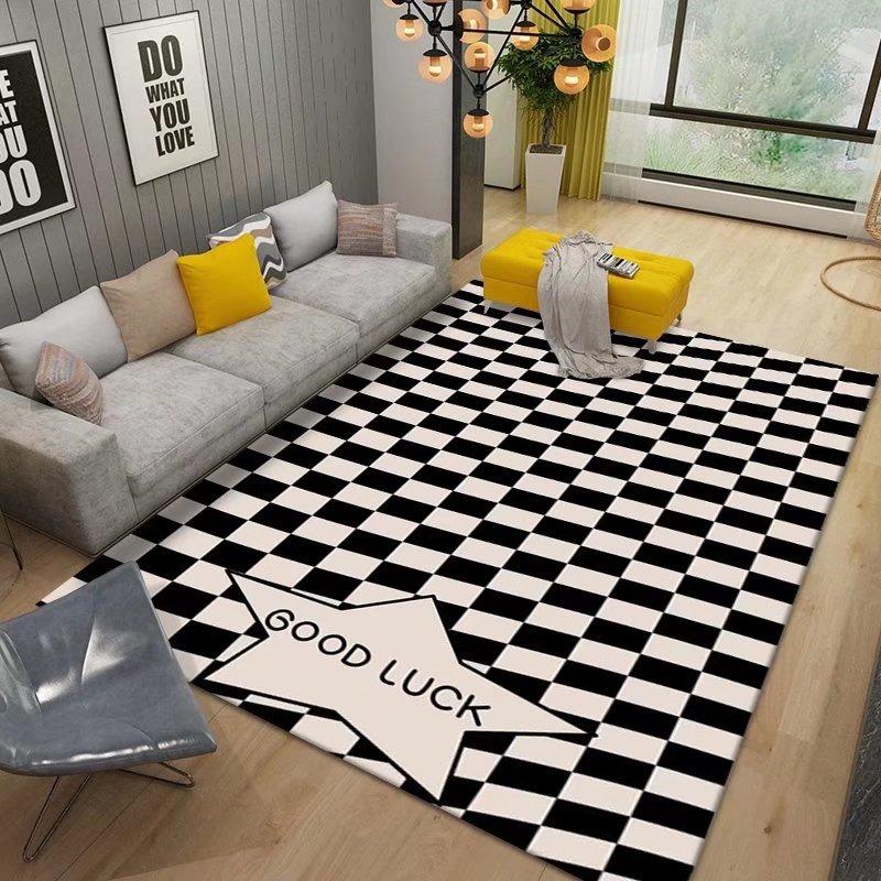 Living Room Carpet Large Area Loop Pile Non-slip Rug Bedroom Bedside Floor Mat Colorful Checkerboard Style Home Decoration Rugs