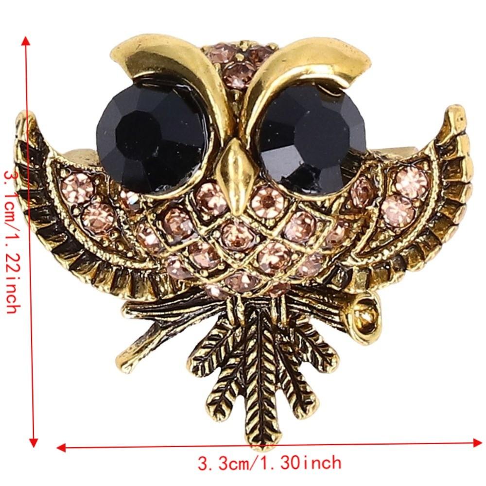 2pcs Gold-Tone Alloy Owl Brooch Pin Rhinestone Crystal Crystal Owl Lapel Pin For Women