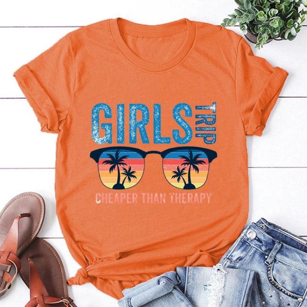 Mädelsausflug Billiger als Therapie T-Shirts für Frauen Sommer Lässig Rundhals Kurzarm T-Shirt Damenmode Urlaubs-T-Shirt Top