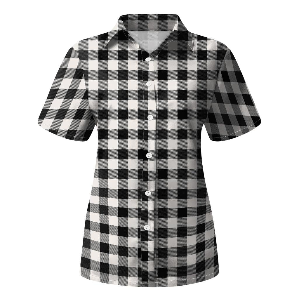 Women's Casual Short Sleeve Button Down Shirt, Loose Fit Relaxed Blouse for Everyday Wear