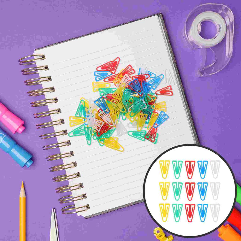 100 Pcs Triangular Paper Clip Small Clips Office Supplies Small Multi-function Paper Clips Desk Convenient Plastic Accessories
