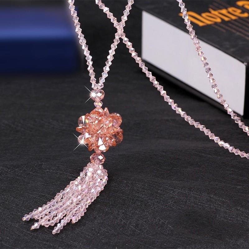 Fashionable Korean Inspired Long Crystal Necklace For Women Perfect For Any Outfit  Pink