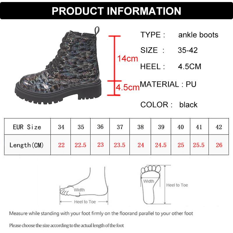 Fashion Bright Sequin Platform Ankle Boots Women Autumn Winter Waterproof Short Booties Mujer Fashion Lace Up Thick Sole Boots Plus Size