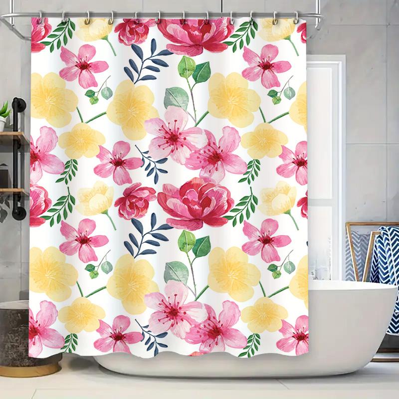 

Bath Shower Curtain Fabric Decorative Waterproof 180x180cm Printed Flower Red Pink Yellow Bathroom Liner White Color Home Decora 90x180cm