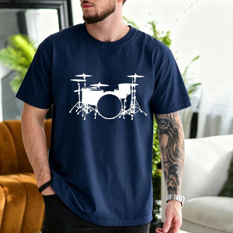 Unisex Crew Neck Drum Set Silhouette Print Short Sleeve Cotton Tee Casual Summer Streetwear Loose Basic Daily Outdoor Wear Top