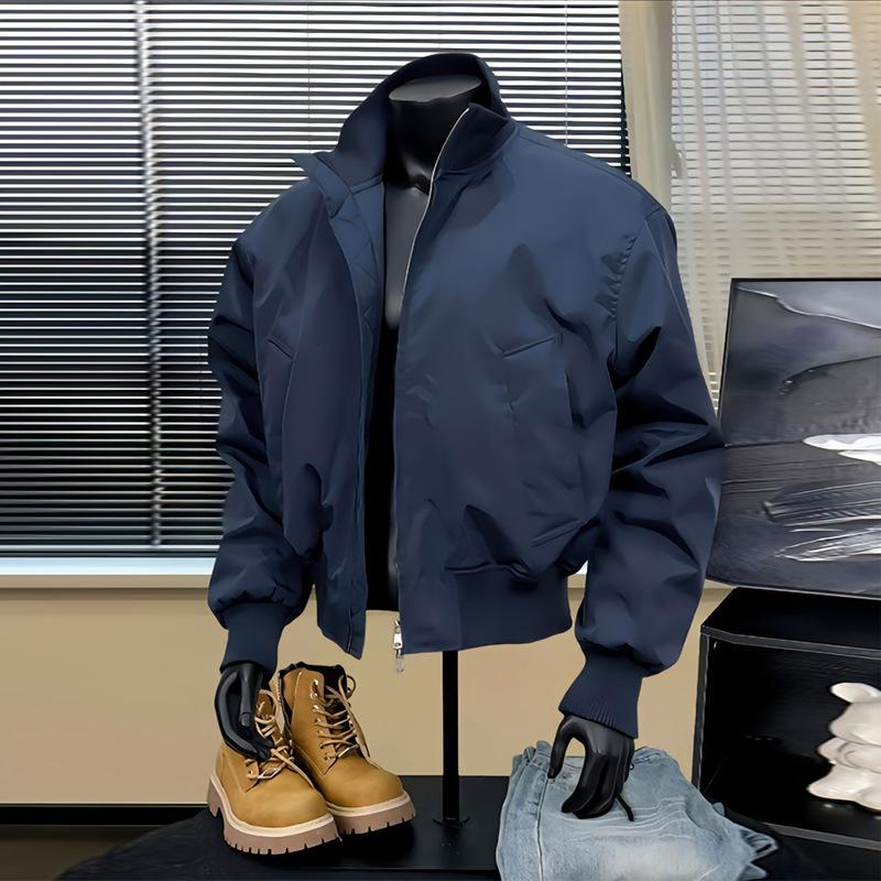 Navy Blue Ma1 Flight Jacket Men's Spring and Autumn High-end American Stand-up Collar Cleanfit Short Shoulder Jacket
