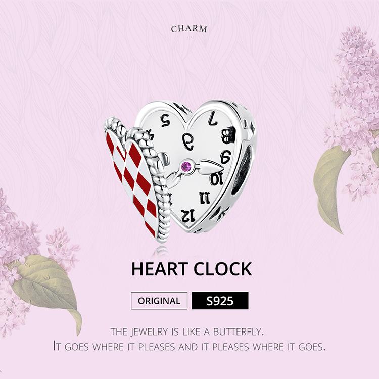 WOSTU Breloques en argent Sterling 925 véritable pour femmes, jolies perles d'horloge en forme de cœur rouge, adaptées aux bracelets et colliers originaux, bijoux fins, cadeaux