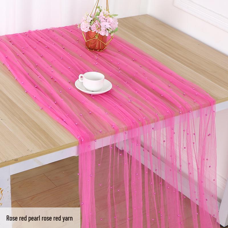 3D Pearl Beaded Mesh Wedding Dress Table Runner