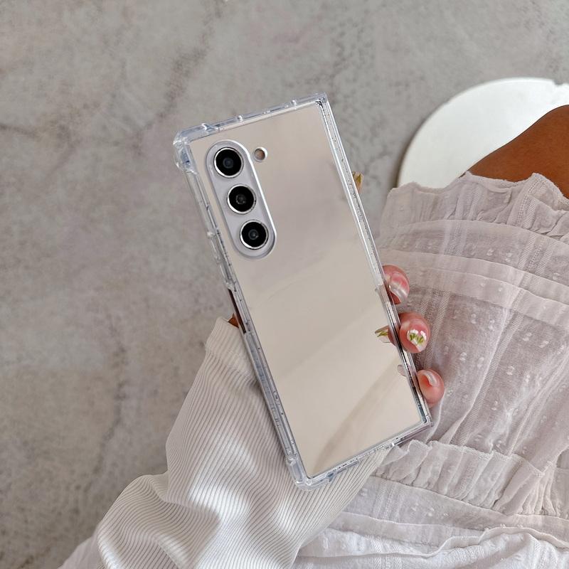 Luxury Clear Mirror 2pcs Phone Case For Samsung Galaxy Z Fold6 Fold5 Fold4 3 Flip6 Flip5 Flip4 3 Acrylic Shockproof Transparent Slim Folding Cover