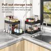 Kitchen Shelf Pull Out Organiser Sliding Cabinet Basket Organizer with Hooks 2 Tier Multi-Functional Bathroom Storage Shelf
