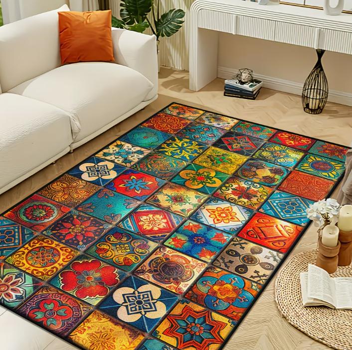 Special Red Blue Area Rug Carpet Machine Washable Mat Living Room Vintage Style Classic Oriental Traditional Carpet Boho Mats