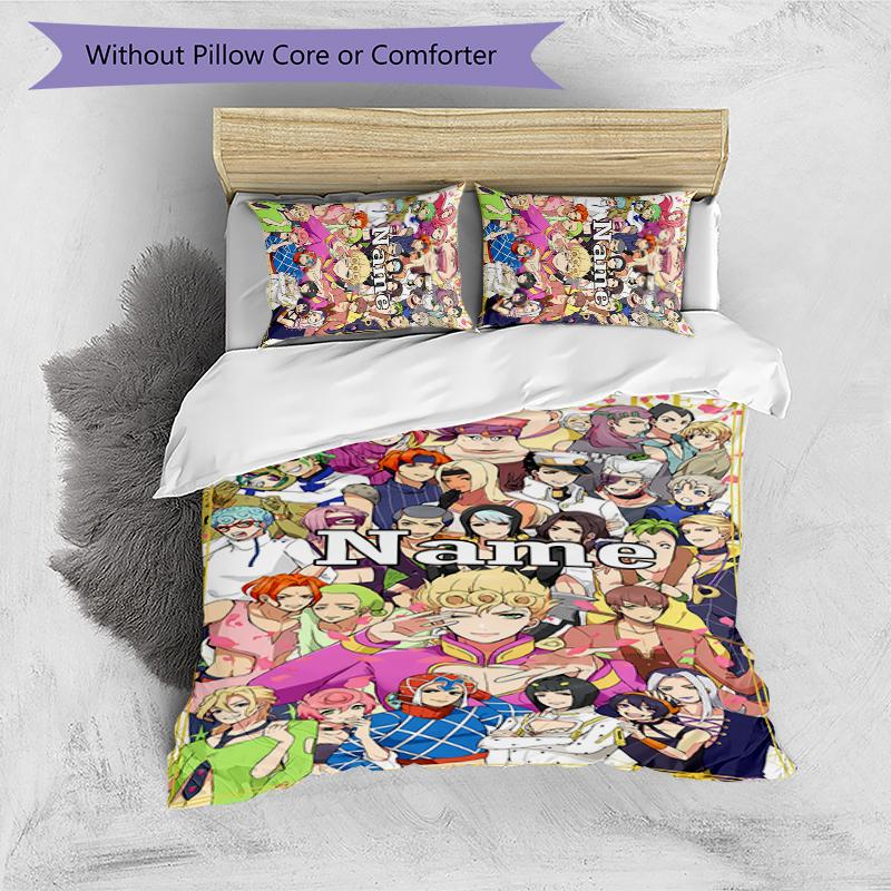 3pcs Custom Name Cartoon JoJo's Bizarre Adventure Bedding Set Duvet Cover Closure Includes 1 Duvet Cover & 2 Pillowcases for All Seasons Bedroom Decor